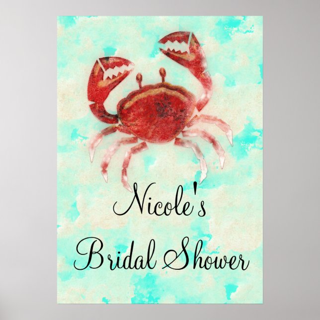 Red Crab Elegant Beach Engagement Poster Banner (Front)