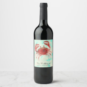 Red Crab Elegant Beach Engagement Wine Labels