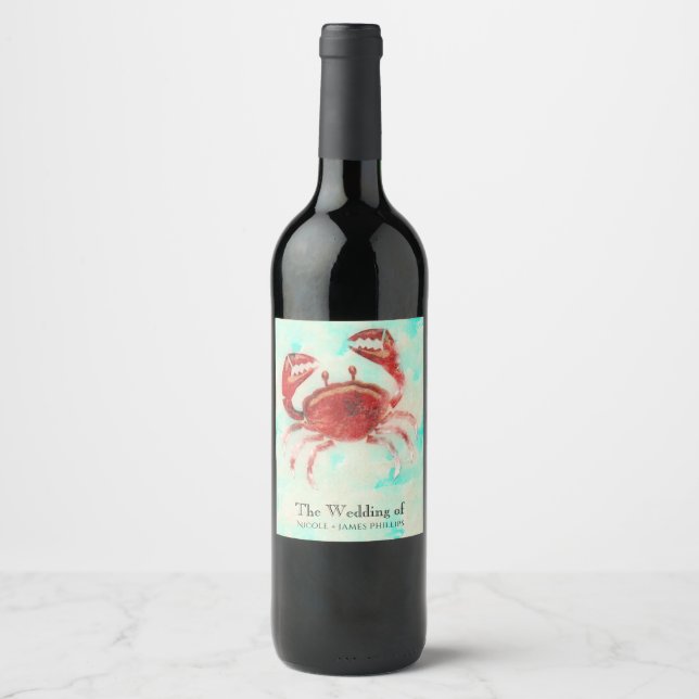 Red Crab Elegant Beach Engagement Wine Labels (Front)