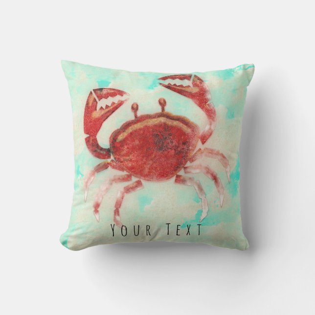 Red Crab Elegant Beach Sea Food Ocean Home Decor Cushion (Front)