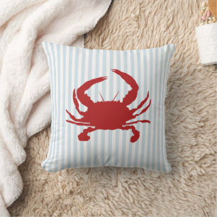 Red Crab Nautical Blue Stripe Painting Cushion