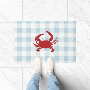 Red Crab Nautical Gingham Pattern Door Mat