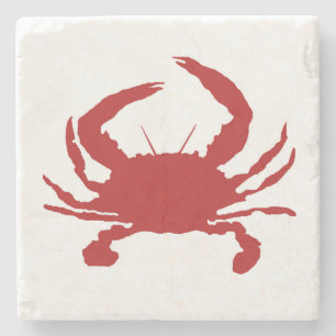 Red Crab Nautical Sailboat Marble Stone Coaster