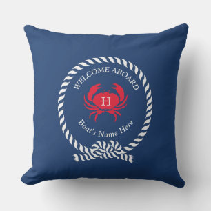Red Crab Nautical Solid Navy Blue  Boat Outdoor  Cushion