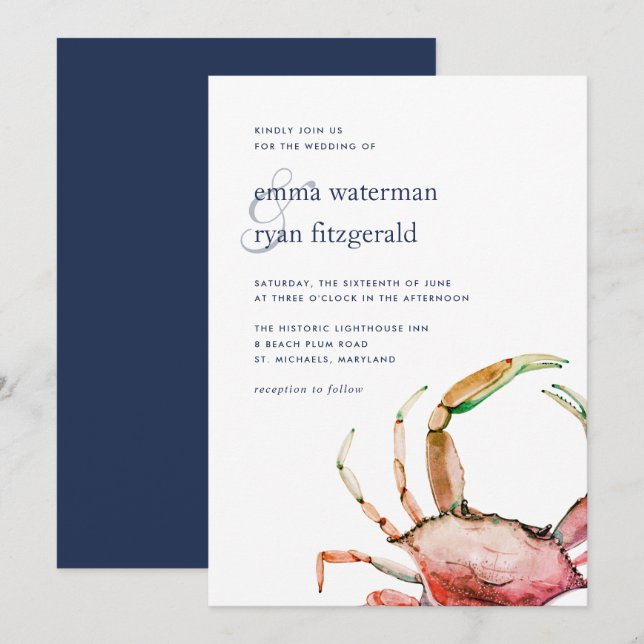 Red Crab | Nautical Wedding Invitation (Front/Back)