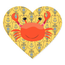 Red Crab on Nautical Heart Sticker