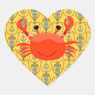 Red Crab on Nautical Heart Sticker