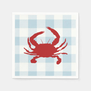 Red Crab Painting Nautical Blue Gingham Coastal Napkin