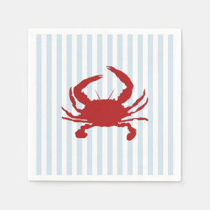 Red Crab Painting Nautical Stripe Napkin