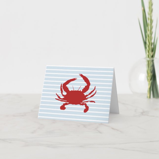 Red Crab Painting Stripe Nautical Thank You Card (Front)