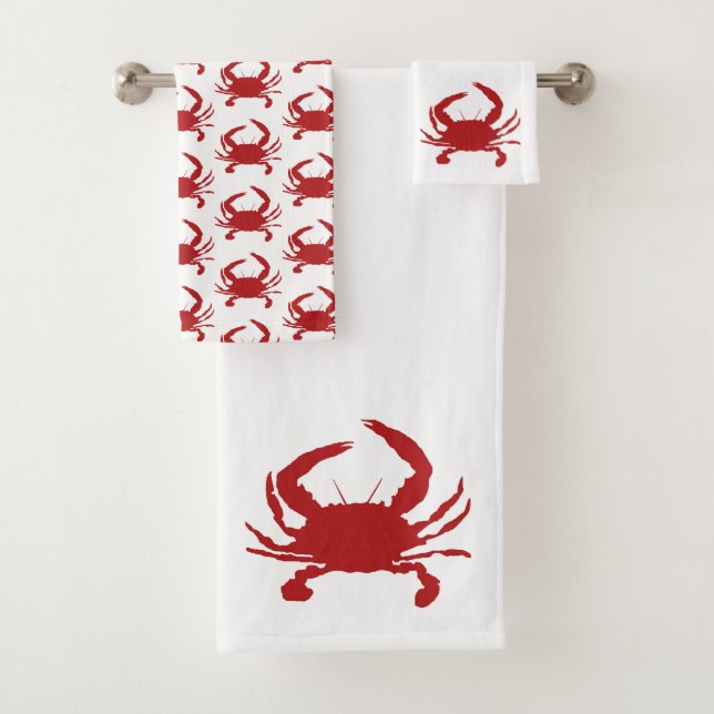Red Crab Pattern Beach Bath Towel Set (Insitu)