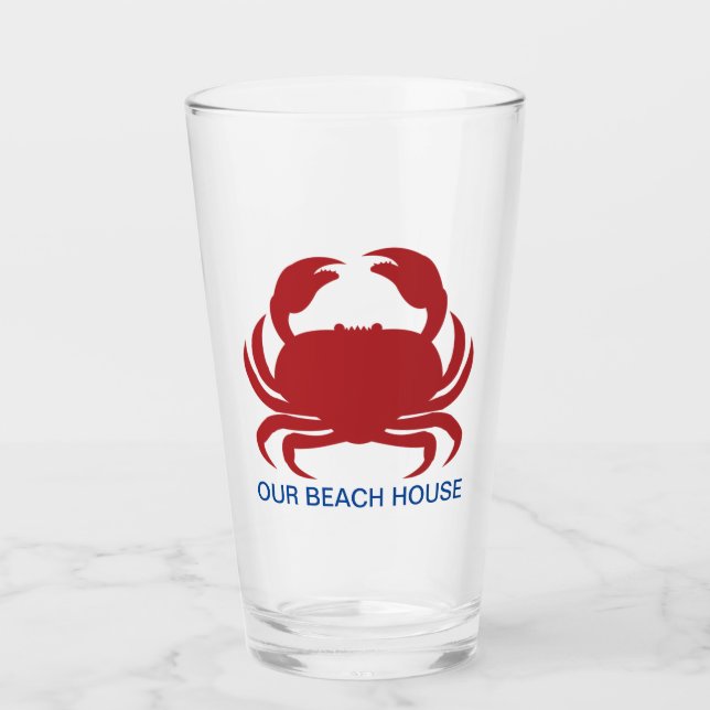 Red Crab Personalise Name Modern Beach Party Glass (Front)