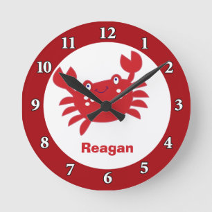 Red Crab Personalised Wall Clock (Red Border)