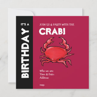 Red Crab red Birthday Invitation