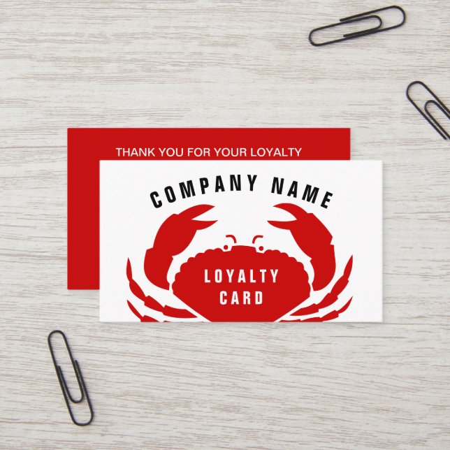 Red crab restaurant loyalty business card template (Front/Back In Situ)