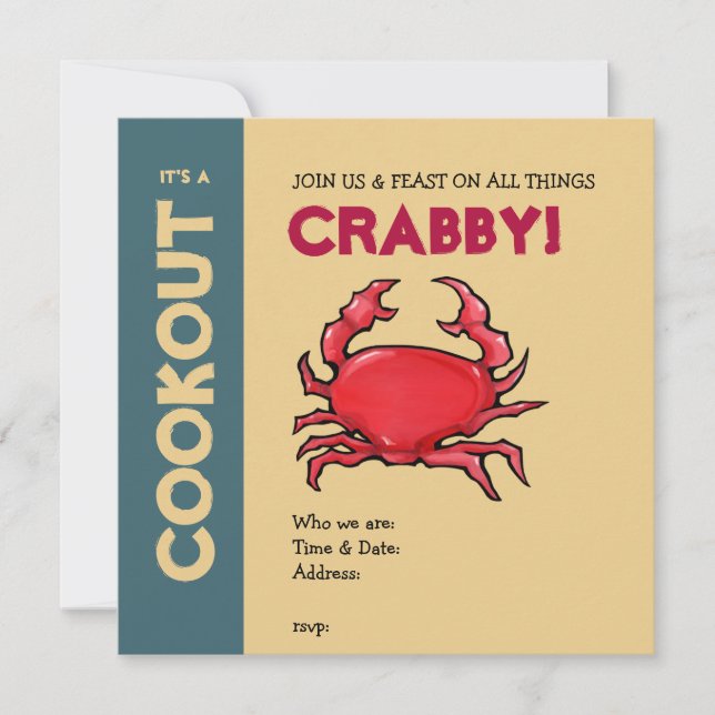Red Crab sand Cookout Invitation (Front)