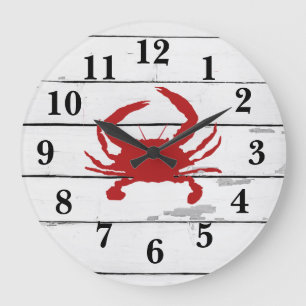 Red Crab Ship Beach Rustic Painting Large Clock