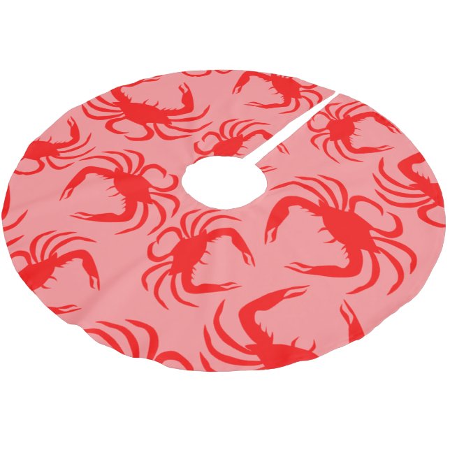 Red Crabs Brushed Polyester Tree Skirt (Angled)