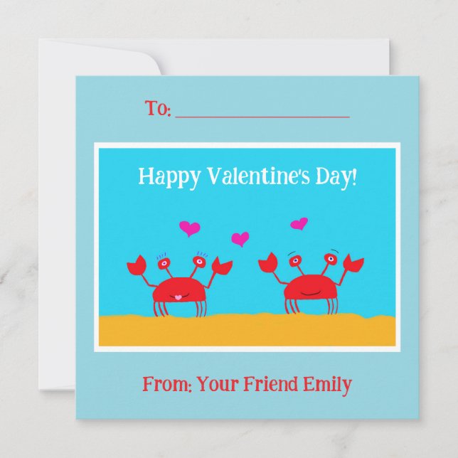 Red Crabs Hearts Friendship Kids Valentine's Day Holiday Card (Front)