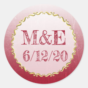 Red Crackle Personalised Wedding Stickers