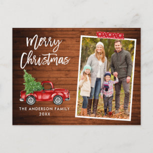 Red Craft Tape Brush Script Truck Wood Christmas Postcard