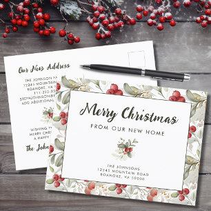 Red Cranberries Christmas Greenery New Home Announcement Postcard