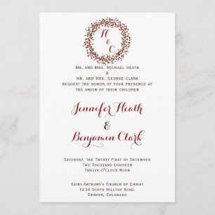 Red Cranberry Wreath Wedding Invitation