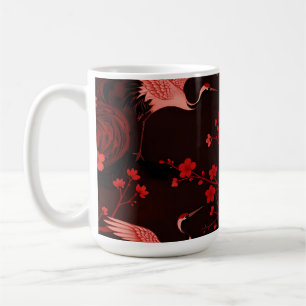 Red Crane Cherry Blossom Chinoiserie Pattern Coffee Mug