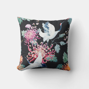 Red Crane Chrysanthemum Watercolor Pattern Cushion