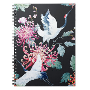 Red Crane Chrysanthemum Watercolor Pattern Notebook