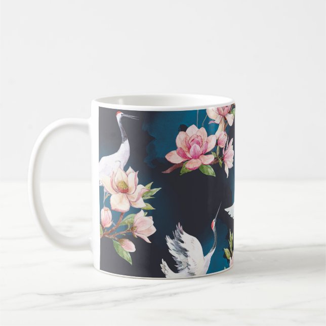 Red Crane Magnolia: Japanese Watercolor. Coffee Mug (Left)