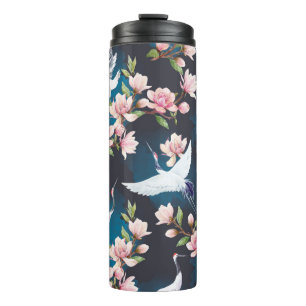 Red Crane Magnolia: Japanese Watercolor. Thermal Tumbler