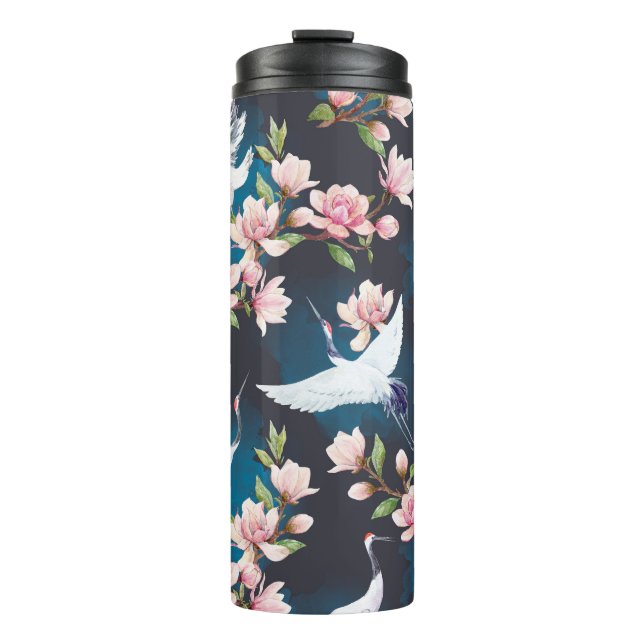 Red Crane Magnolia: Japanese Watercolor. Thermal Tumbler (Front)