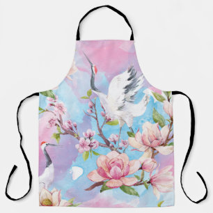 Red Crane Watercolor Japanese Motif Apron