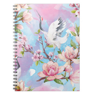 Red Crane Watercolor Japanese Motif Notebook