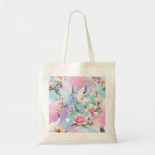 Red Crane Watercolor Japanese Motif Tote Bag