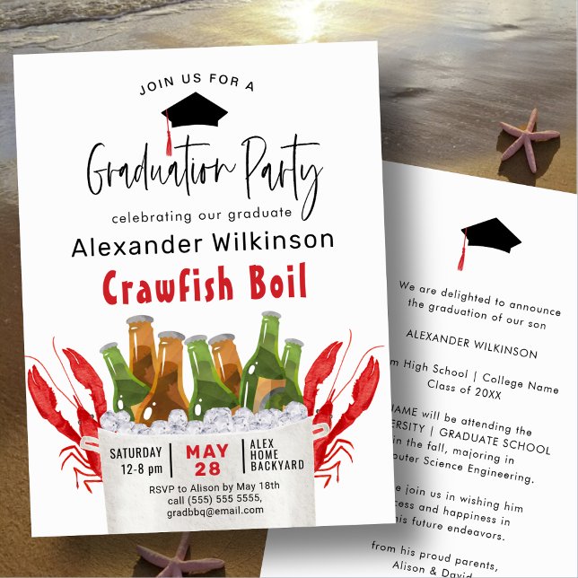 Red Crawfish Boil Graduation BBQ Party Invitation (Creator Uploaded)