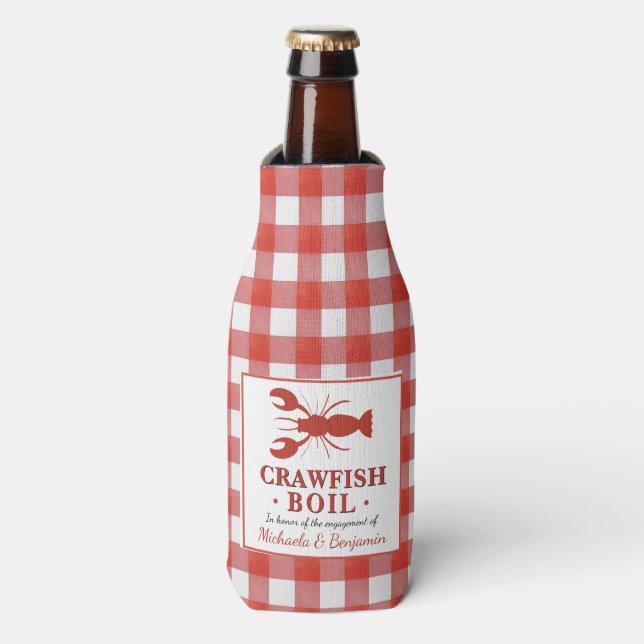 Red Crawfish Boil Lobster Party Engagement Picnic Bottle Cooler (Bottle Front)