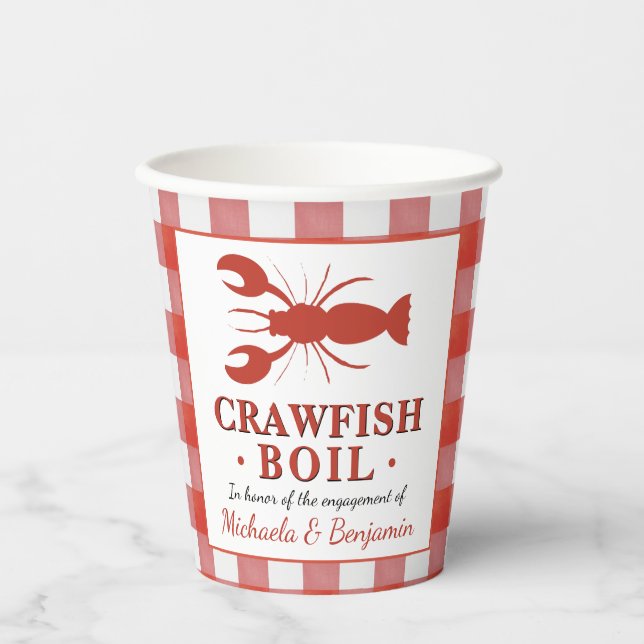 Red Crawfish Boil Lobster Party Engagement Picnic Paper Cups (Front)