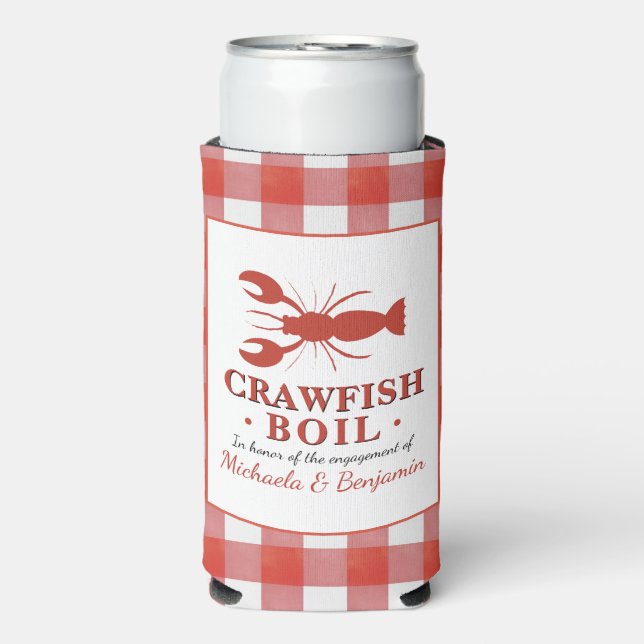 Red Crawfish Boil Lobster Party Engagement Picnic Seltzer Can Cooler (Seltzer Front)