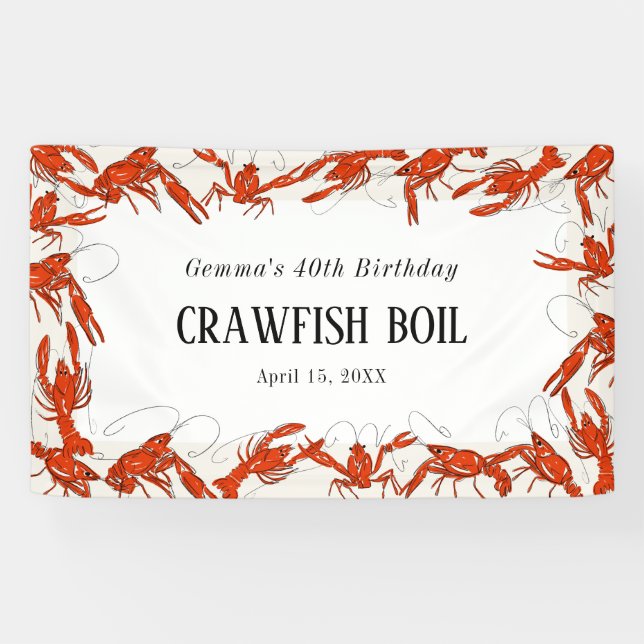Red Crawfish Boil Seafood Birthday Party Banner (Horizontal)