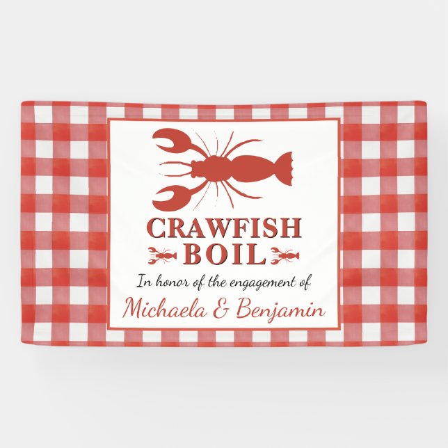 Red Crawfish Boil Seafood Picnic Engagement Party Banner (Horizontal)