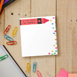 Red Crayon & Stars Colourful Note From Teacher<br><div class="desc">A note from School Teacher notepad personalised with the teacher's name written across a red crayon with colourful stars. Kindergarten teacher notepad with a crayon and stars.</div>