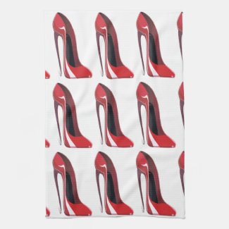 Red Crazy Heel Stiletto Shoe Art Tea Towel