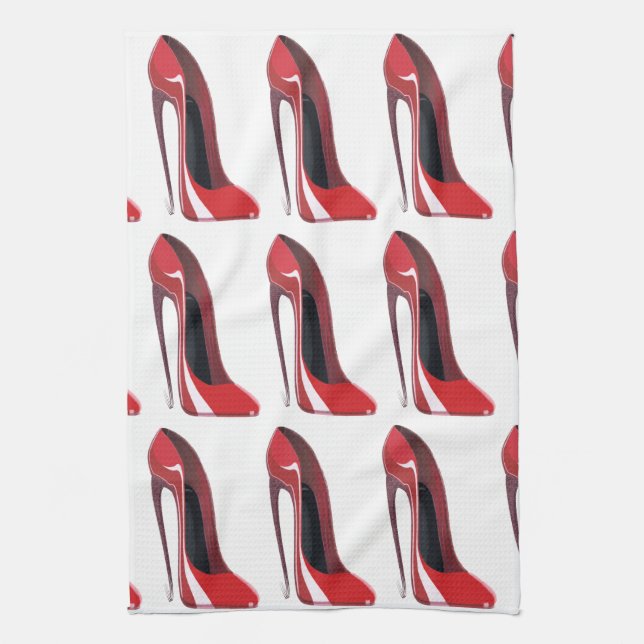 Red Crazy Heel Stiletto Shoe Art Tea Towel (Vertical)