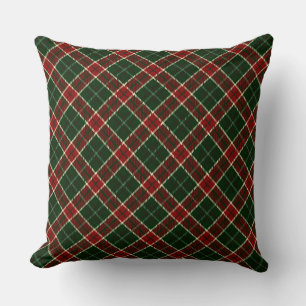 Red, Cream and Green Christmas Plaid Pattern Cushion