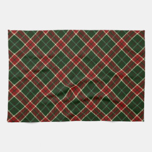 Red, Cream and Green Christmas Plaid Pattern Tea Towel