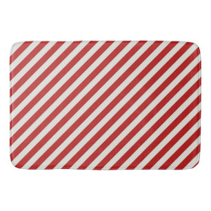 Red & Cream Beige White Stripe Christmas Holiday Bath Mat