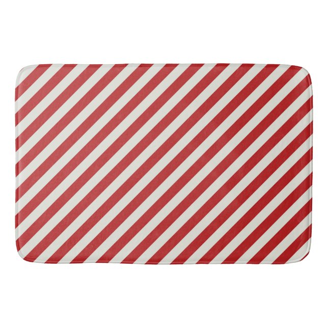 Red & Cream Beige White Stripe Christmas Holiday  Bath Mat (Front)