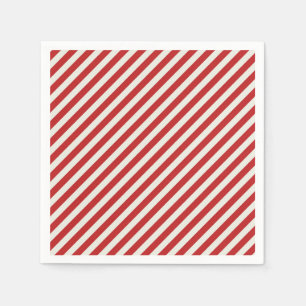 Red & Cream Beige White Stripe Christmas Holiday  Napkin